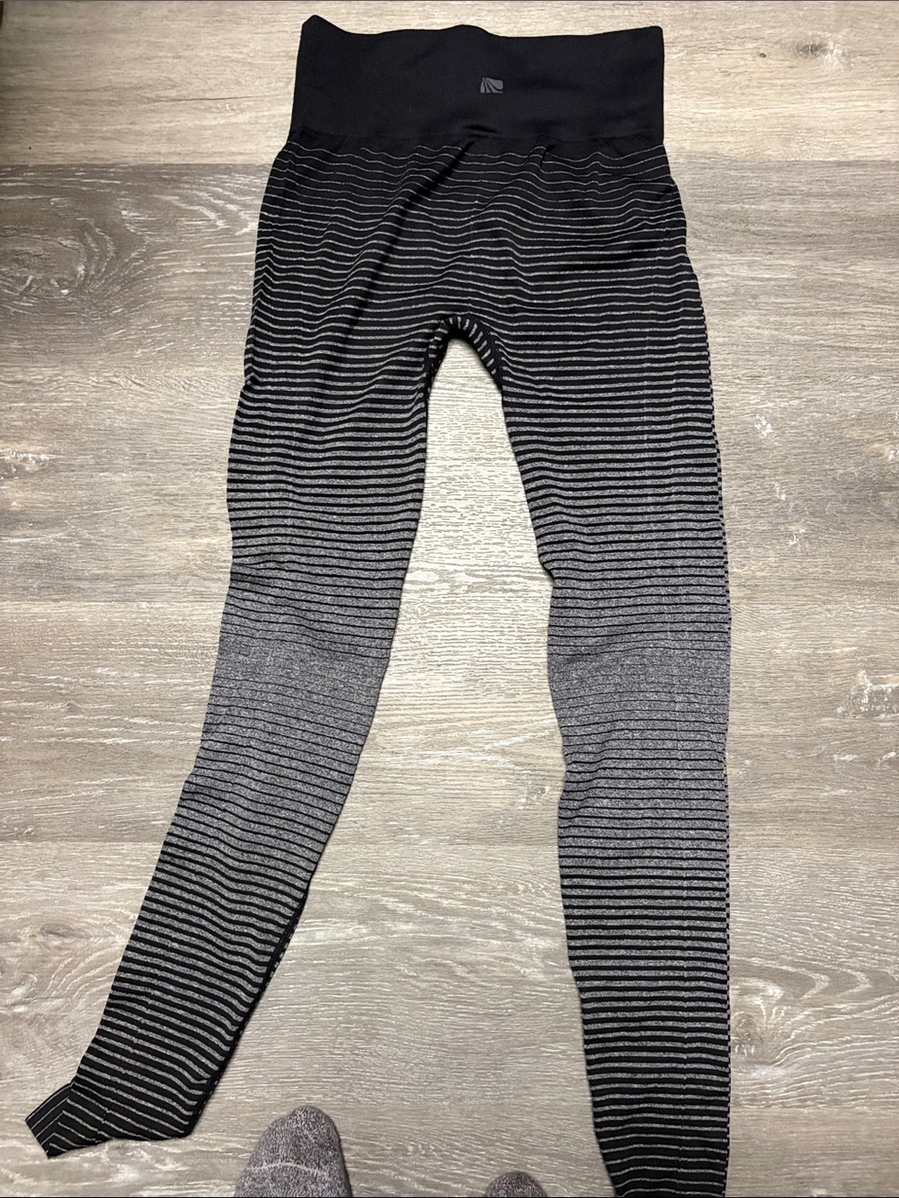 Marika Black and Gray Ombre Striped High-Waist Leggings